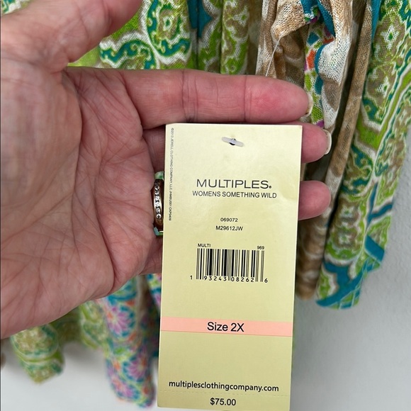 NWT Multiples Green and Blue Cardigan with Geometric and Floral Designs Size 2X - Picture 3 of 5